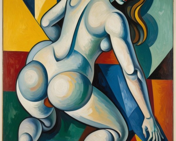 Stylized Nude Woman with Bold Colors and Geometric Shapes