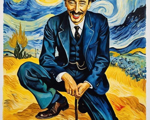 Cheerful Man in Formal Attire in Vibrant Landscape