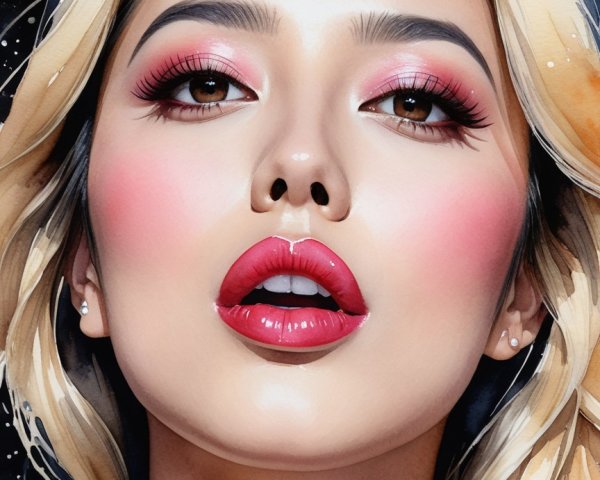 Portrait of a Woman with Blonde Hair and Bold Makeup