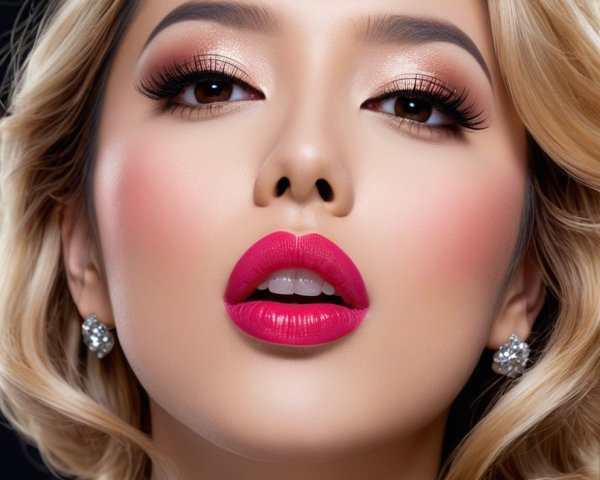 Portrait of a Woman with Blonde Hair and Bold Makeup