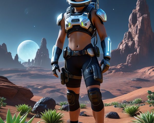 Astronaut in Futuristic Space Suit on Alien Desert