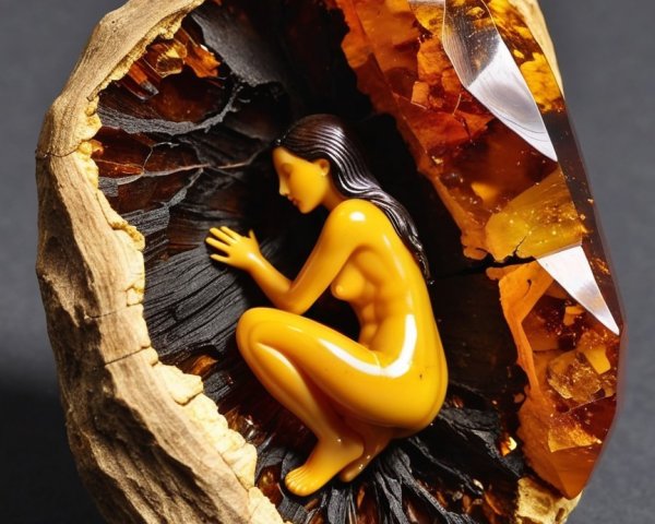 Nude Woman Figurine Encased in Amber Sculpture