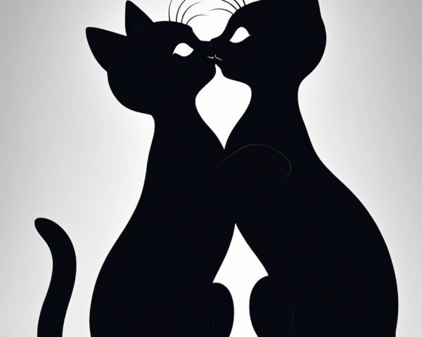 Silhouetted Black Cats in Intimate Interaction