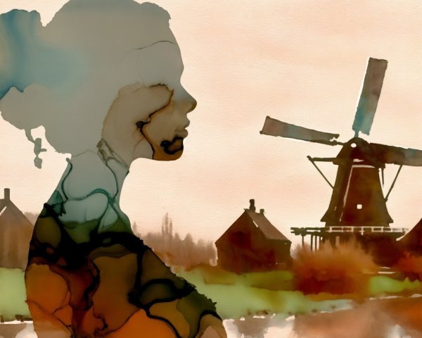 Silhouette of a Woman in a Dreamy Landscape Scene