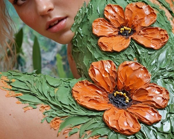 Model with Vibrant Body Paint and Floral Design