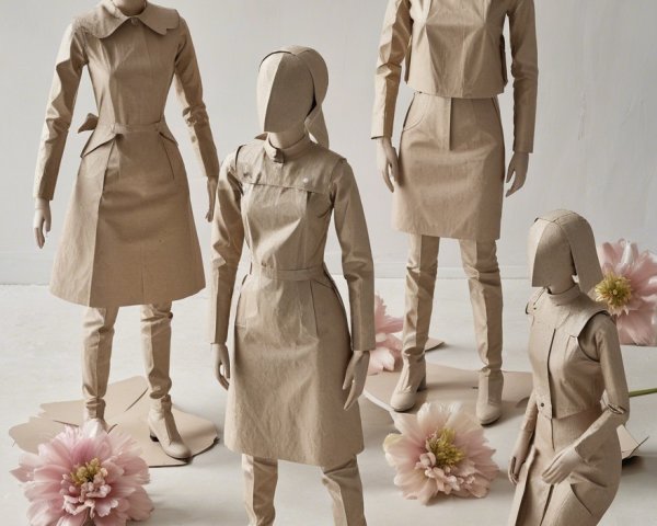 Stylish Brown Paper Mannequins in Elegant Outfits