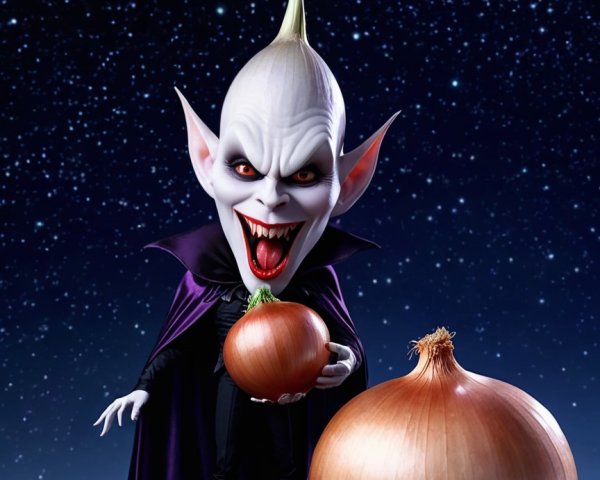 Whimsical Character with Onion Head in Starry Night