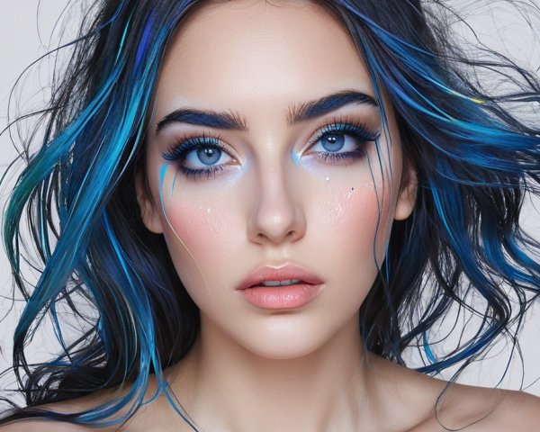 Portrait of a young woman with blue hair streaks