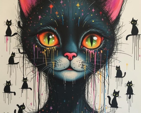Whimsical Portrait of a Colorful Black Cat