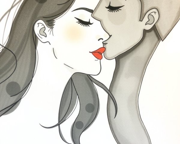 Stylized Illustration of a Couple Kissing in Grayscale