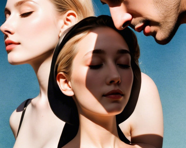 Three Individuals with Ethereal Beauty in Blue Setting