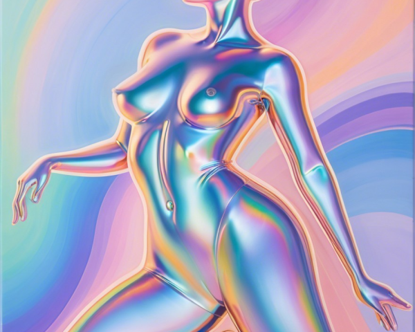 Iridescent Kneeling Woman with Pastel Color Blend