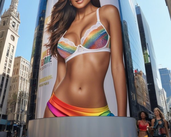 Billboard Displaying Rainbow Bikini in Urban Setting