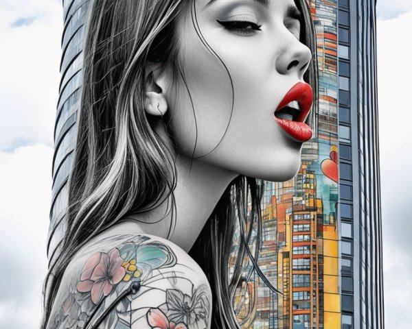Profile of a Confident Woman with Floral Tattoos