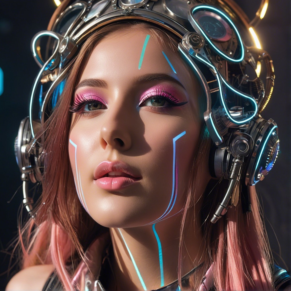 Futuristic Portrait of a Woman with Pink Hair and Headset