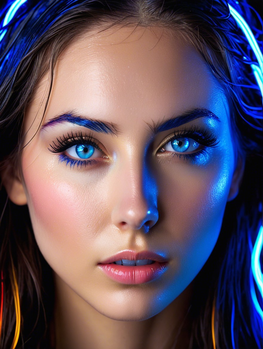 Close-Up of Young Woman with Glowing Skin and Blue Eyes