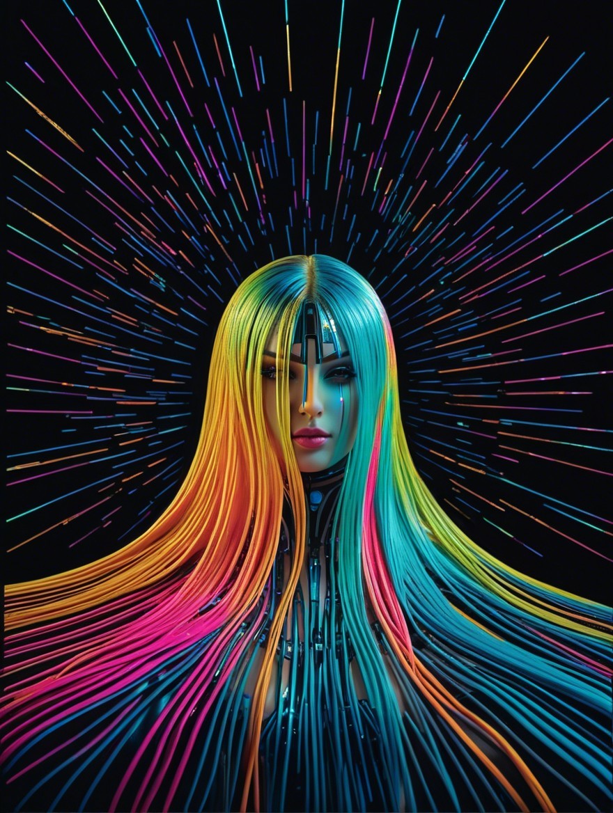 Futuristic Figure with Vibrant Multicolored Hair