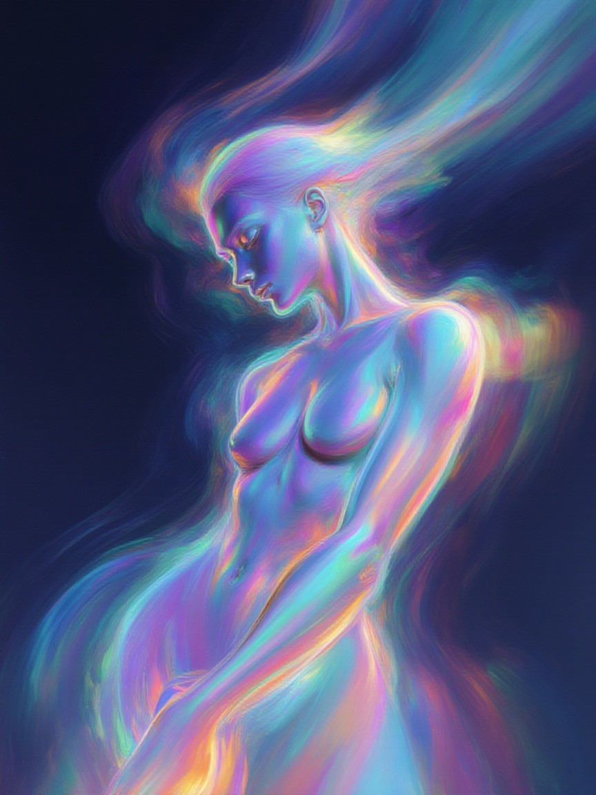 Ethereal Figure with Luminescent Body and Colors