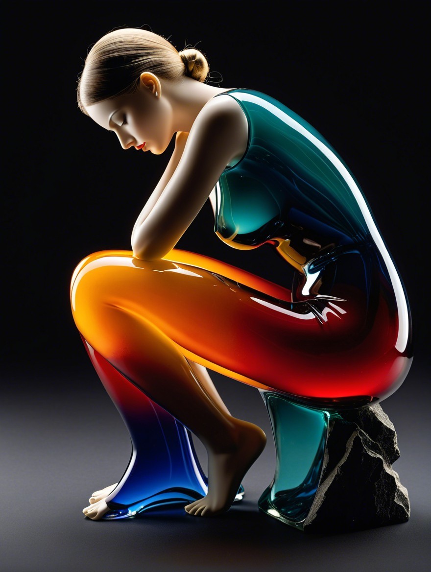Translucent Sculpture of Seated Figure with Colorful Design