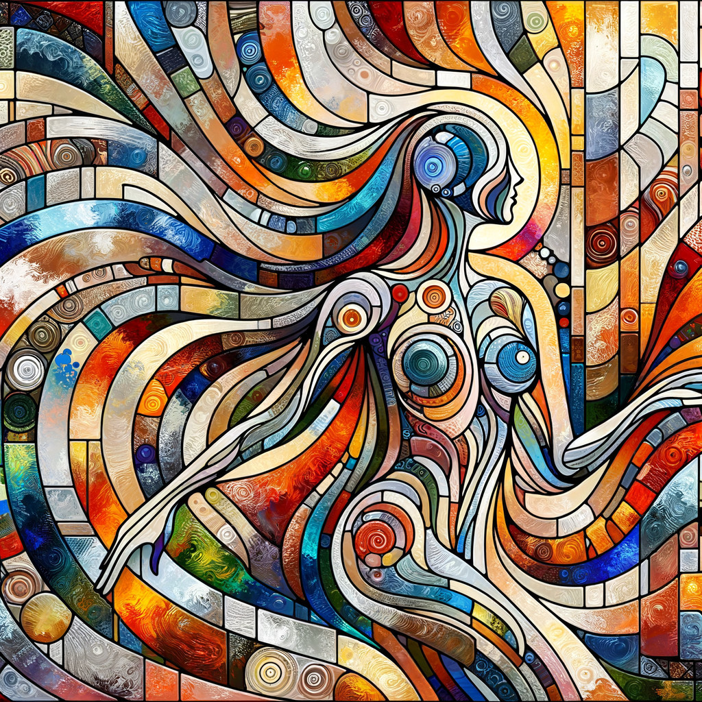 Vibrant Abstract Composition with Female Silhouette