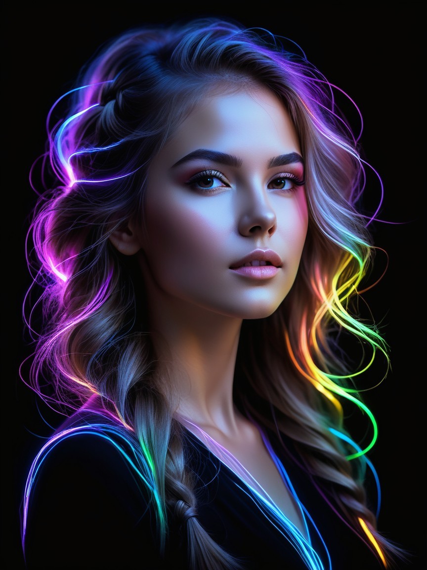 Young woman with luminous hair and striking features