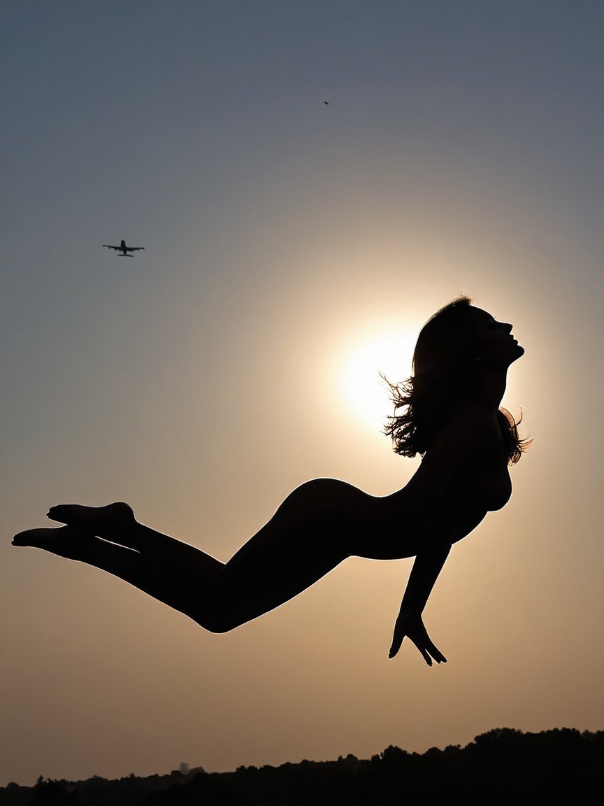 Silhouetted Figure Against Vibrant Sunset Background