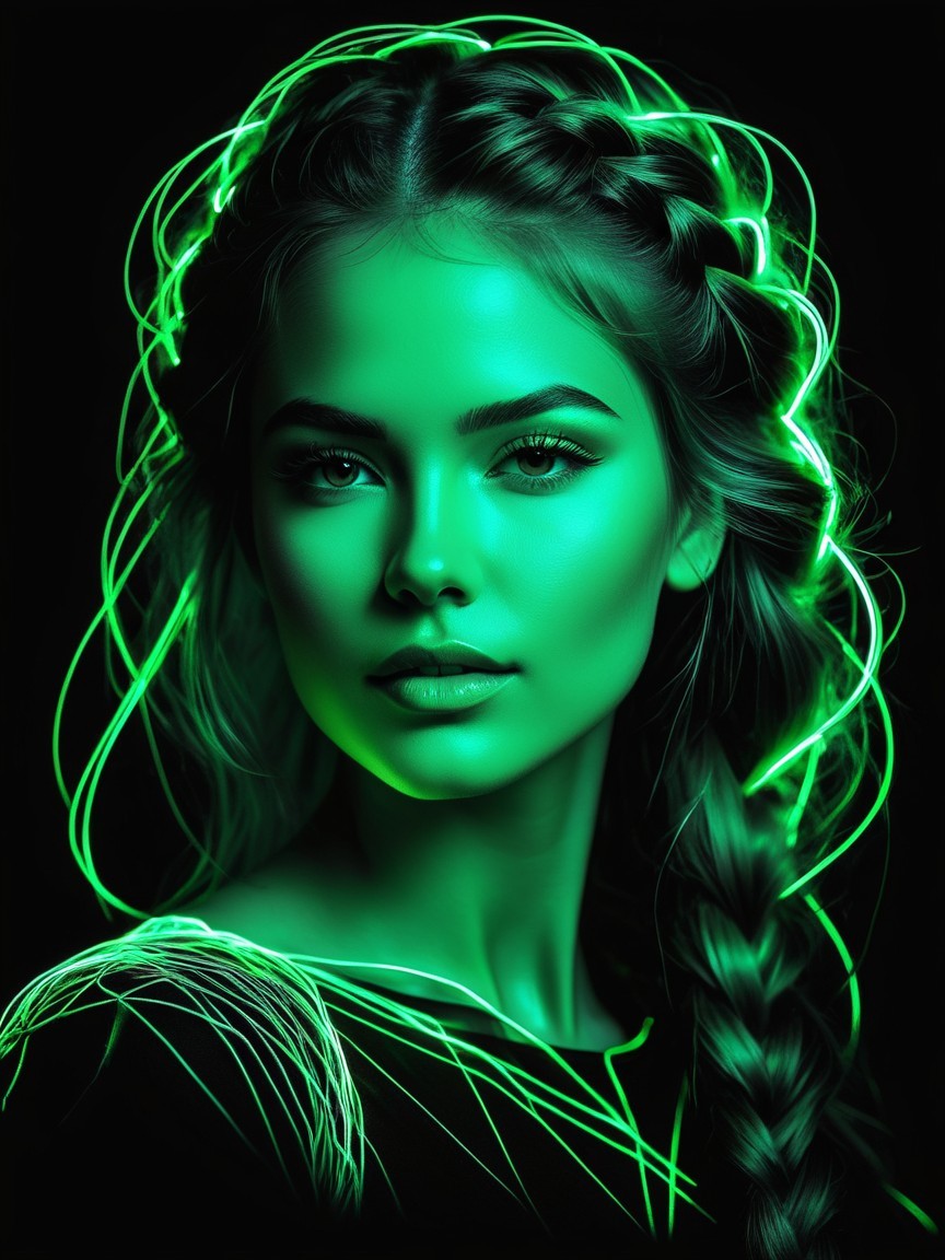 Portrait of a Young Woman in Vibrant Green Light
