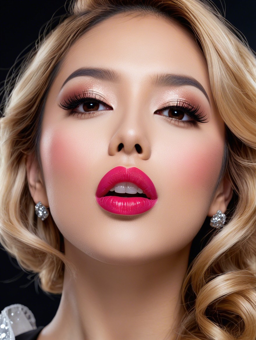 Portrait of a Woman with Blonde Hair and Bold Makeup