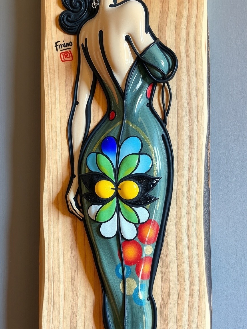 Stylized Female Figure in Floral Dress Artwork