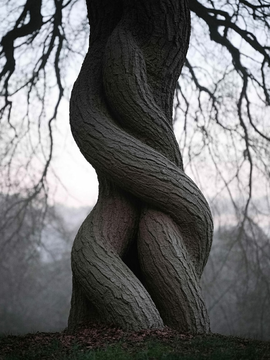 Twisted Tree Trunk with Intricate Bark Textures