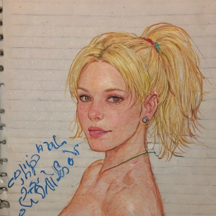 Hand-Drawn Portrait of Young Woman on Notebook Paper