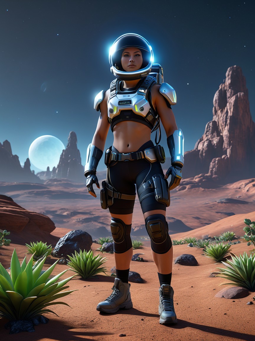 Astronaut in Futuristic Space Suit on Alien Desert
