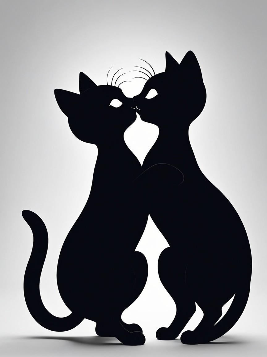 Silhouetted Black Cats in Intimate Interaction