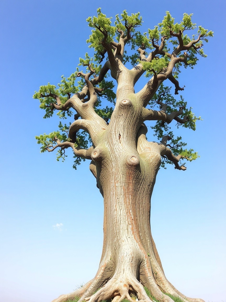 Majestic tree with wide trunk and sprawling branches