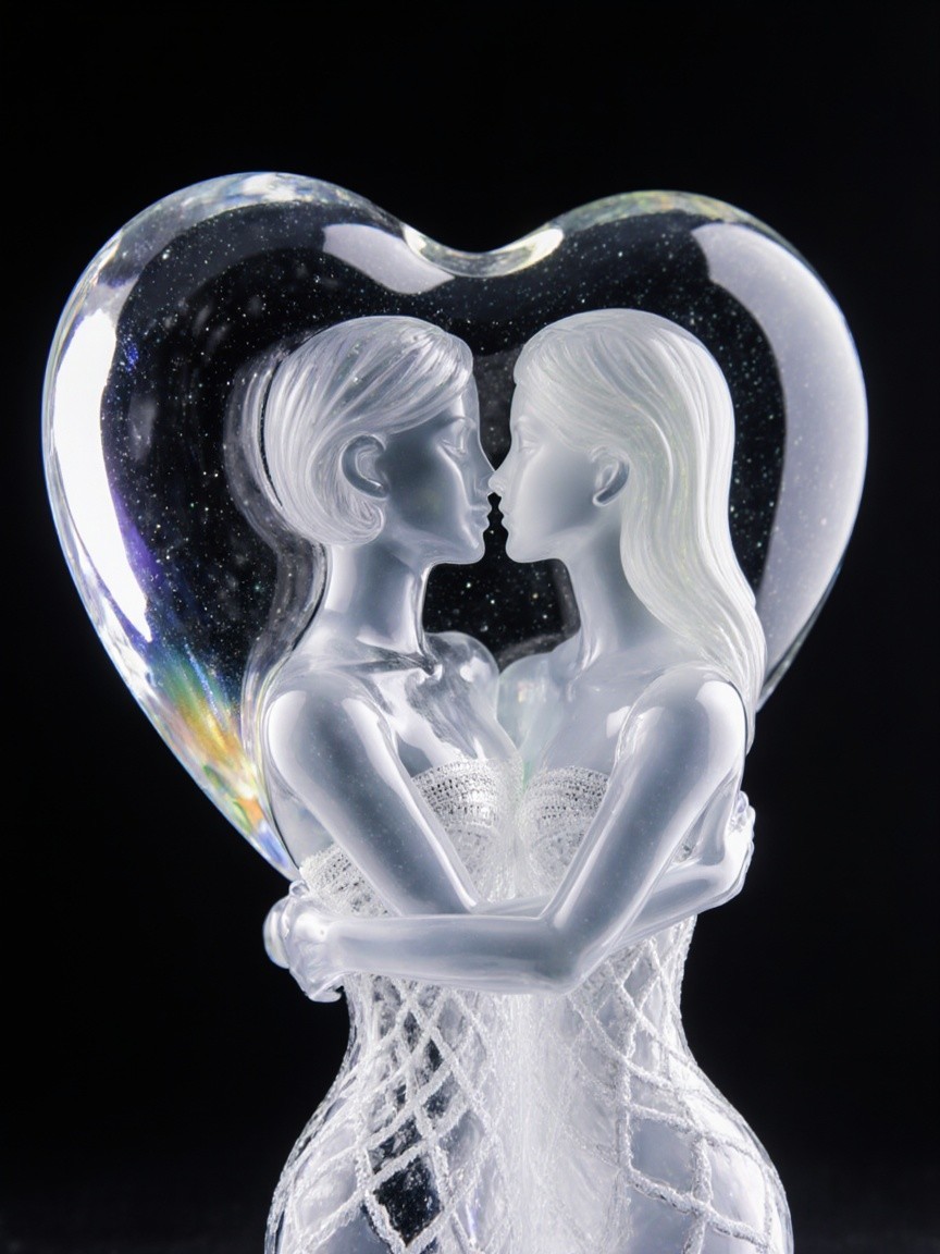 Glass Sculpture of Intertwined Women Embracing