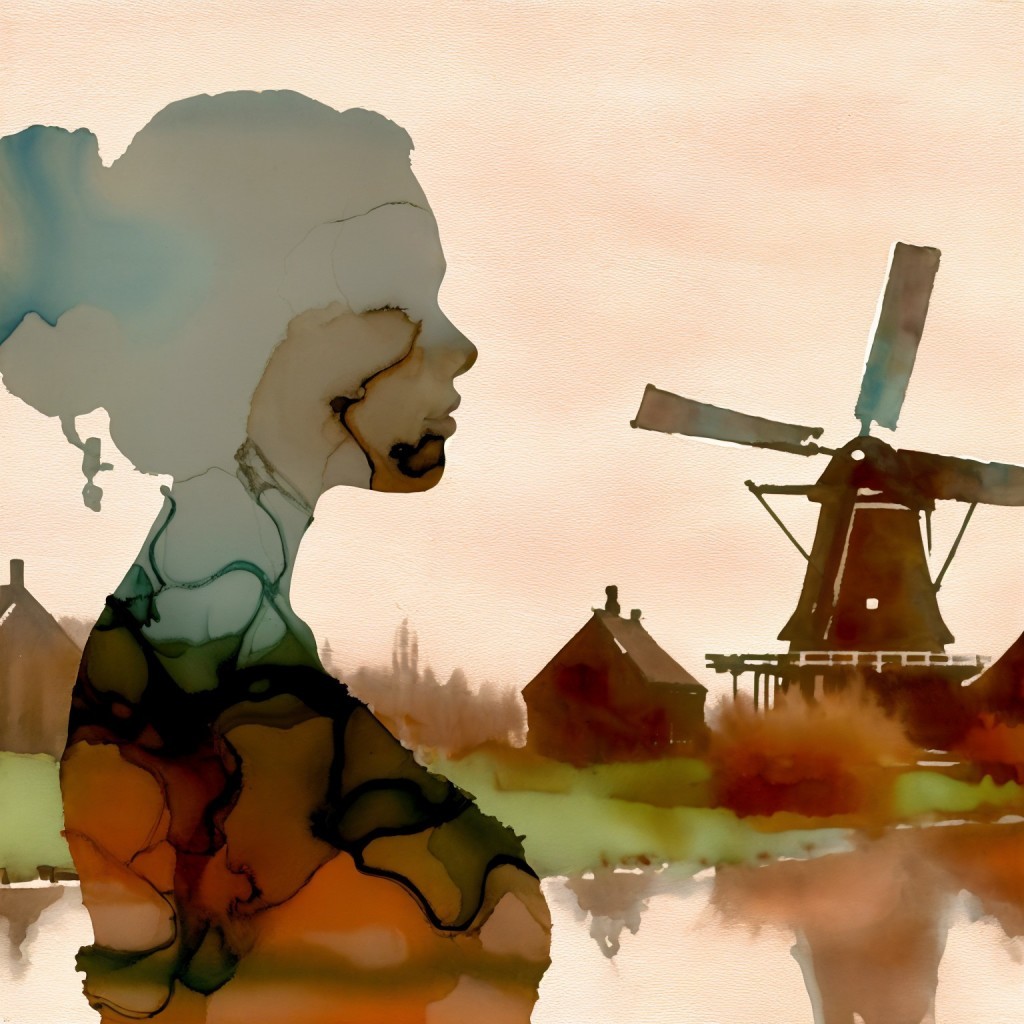 Silhouette of a Woman in a Dreamy Landscape Scene