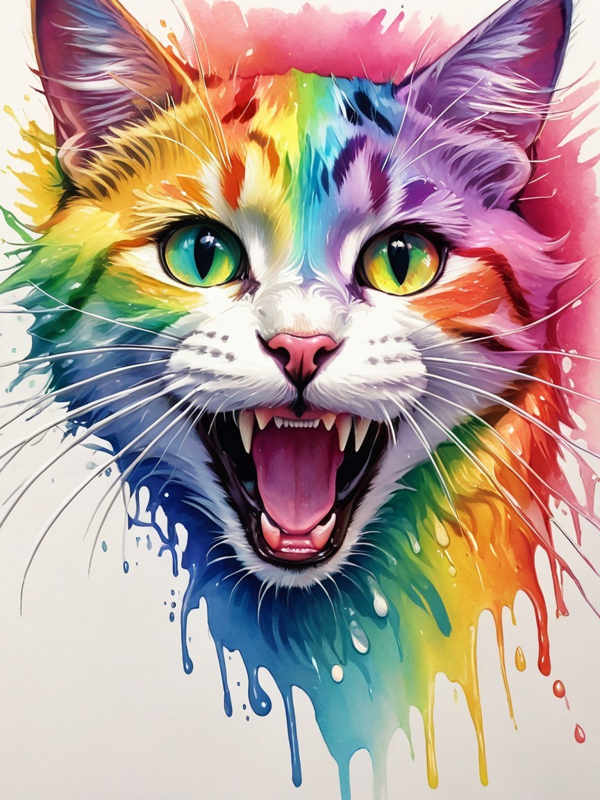 Vibrant Cat Face Art with Rainbow Color Palette