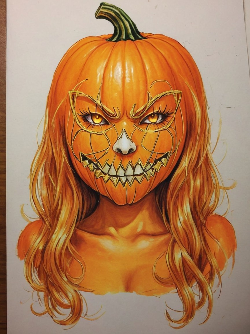 Illustration of a person with a pumpkin for a head