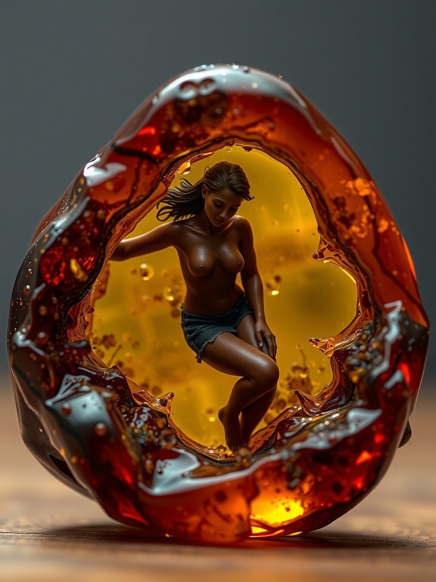 Amber Sculpture of a Woman in Serene Contemplation