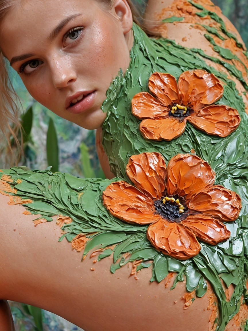 Model with Vibrant Body Paint and Floral Design