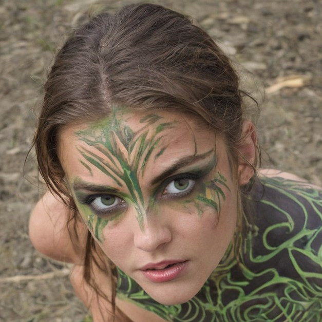 Young Woman with Green Leaf-Inspired Body Paint