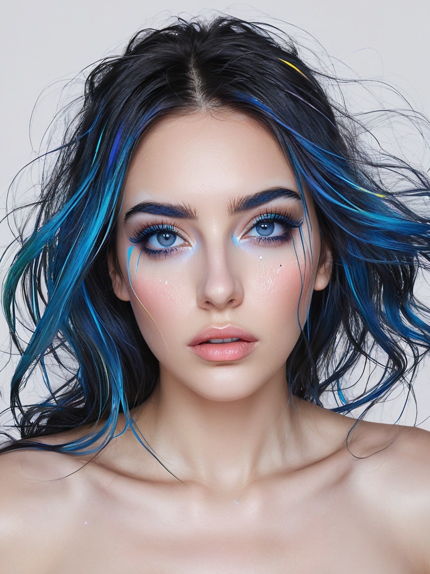 Portrait of a young woman with blue hair streaks