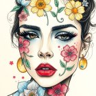 Portrait of a Young Woman with Floral Face Art