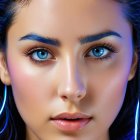 Close-Up of Young Woman with Glowing Skin and Blue Eyes