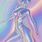 Iridescent Kneeling Woman with Pastel Color Blend
