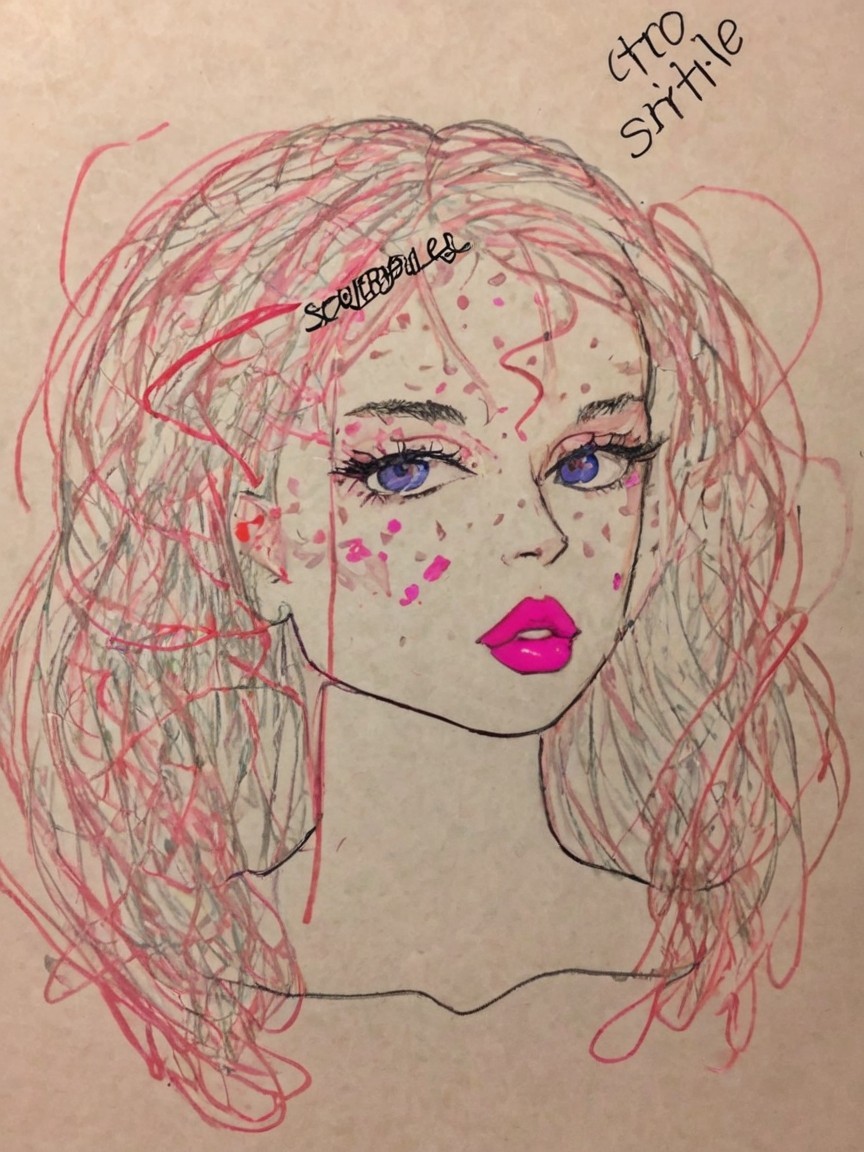 Illustration of a girl with colorful hair and freckles