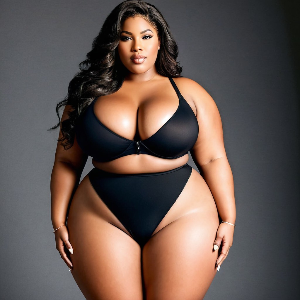 Confident Pose in Black Bikini with Elegant Backdrop