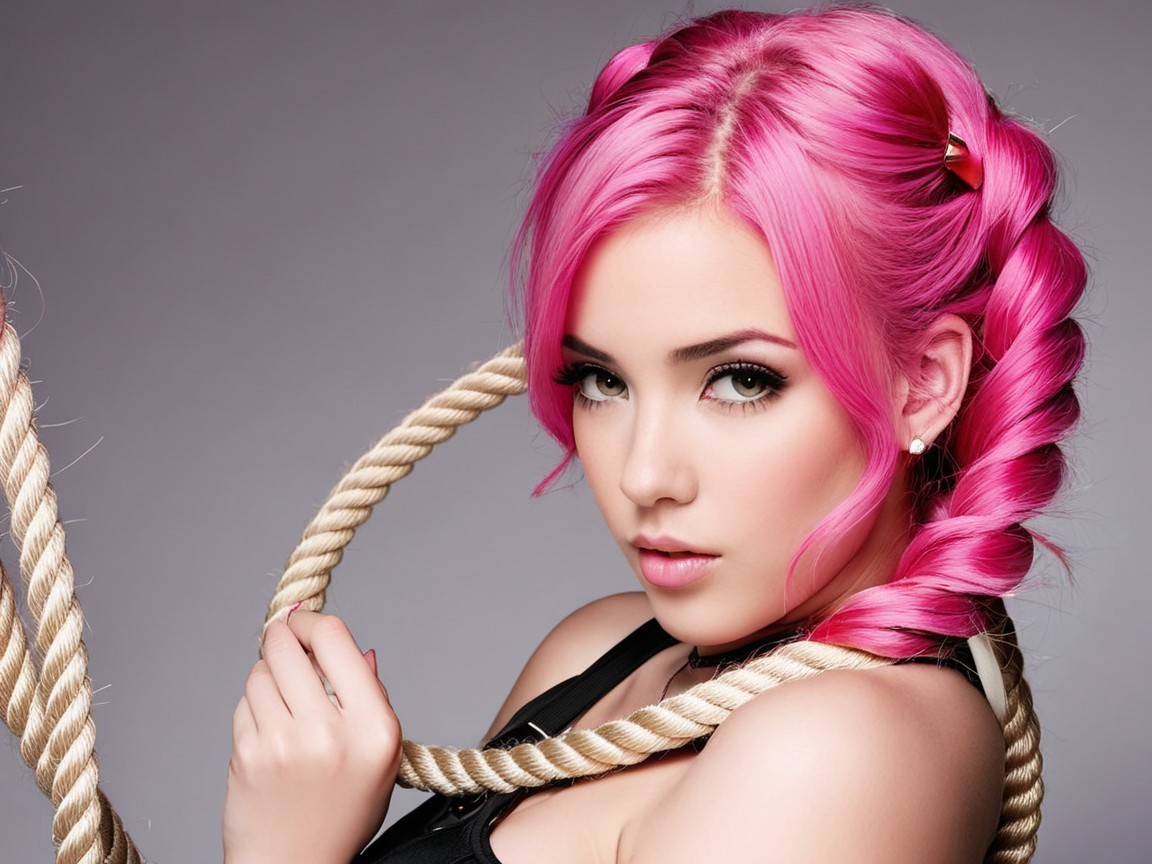 Portrait of a young woman with pink braided hair