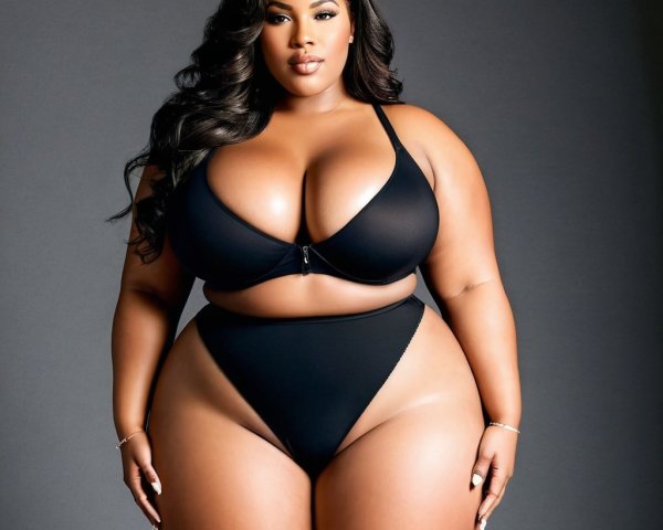 Confident Pose in Black Bikini with Elegant Backdrop