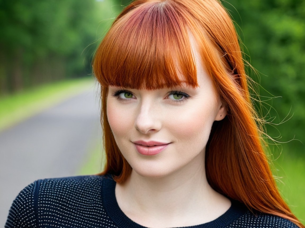 Young woman with red hair in natural setting